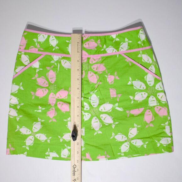 VTG Lilly Pulitzer White Label Mini Skirt Skort Green Pink Fish Women Sz. 0 (B5) - Picture 9 of 10